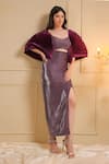 Buy_B'Infinite_Purple Shimmery Lycra Solid V Neck Luxe Top And Skirt Set _Online_at_Aza_Fashions