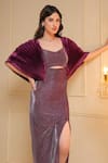 B'Infinite_Purple Shimmery Lycra Solid V Neck Luxe Top And Skirt Set _at_Aza_Fashions