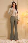 Buy_B'Infinite_Gold Shimmery Lycra Solid Gleam Shawl Lapel Blazer Trouser Set_at_Aza_Fashions