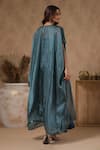 Shop_B'Infinite_Blue Organza Embellished Square Neck Lagoon Placket Cape Skirt Set _at_Aza_Fashions