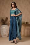 Shop_B'Infinite_Blue Organza Embellished Square Neck Lagoon Placket Cape Skirt Set _Online_at_Aza_Fashions