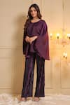 B'Infinite_Purple Satin Striped Round Royal Amethyst Flared Sleeve Top And Trouser Set _at_Aza_Fashions