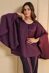 Buy_B'Infinite_Purple Satin Striped Round Royal Amethyst Flared Sleeve Top And Trouser Set 