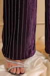 Shop_B'Infinite_Purple Satin Striped Round Royal Amethyst Flared Sleeve Top And Trouser Set 