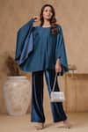 Buy_B'Infinite_Blue Satin Solid Round Celestial Top And Trouser Set _at_Aza_Fashions