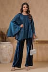 B'Infinite_Blue Satin Solid Round Celestial Top And Trouser Set _Online_at_Aza_Fashions