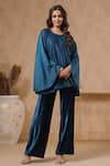 Shop_B'Infinite_Blue Satin Solid Round Celestial Top And Trouser Set _Online_at_Aza_Fashions