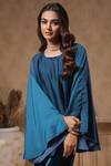 Shop_B'Infinite_Blue Satin Solid Round Celestial Top And Trouser Set 