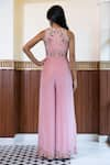 Shop_MEHAK SHARMA_Pink Crepe Silk Embroidery Floral Round Neck Resham Jumpsuit _at_Aza_Fashions