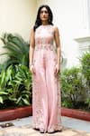 Buy_MEHAK SHARMA_Pink Crepe Silk Embroidery Floral Round Neck Resham Jumpsuit _Online_at_Aza_Fashions