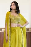 Buy_MEHAK SHARMA_Green Georgette Embroidery Cutdana Blouse Sweetheart Placement Cape Skirt Set_Online_at_Aza_Fashions