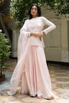 Buy_MEHAK SHARMA_Pink Crepe Silk Embroidery Moti High Round Neck Floral Kurta Sharara Set_at_Aza_Fashions