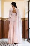 Shop_MEHAK SHARMA_Pink Crepe Silk Embroidery Moti High Round Neck Floral Kurta Sharara Set_at_Aza_Fashions