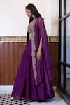 Shop_MEHAK SHARMA_Purple Organza Embroidery Floral Blouse Sweetheart Placement Cape Sharara Set_Online_at_Aza_Fashions