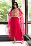 Buy_MEHAK SHARMA_Pink Georgette Embroidery Floral Blouse Placement Hand Cape Skirt Set_at_Aza_Fashions