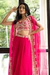 MEHAK SHARMA_Pink Georgette Embroidery Floral Blouse Placement Hand Cape Skirt Set_Online_at_Aza_Fashions