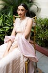 Shop_MEHAK SHARMA_Pink Georgette Embroidery Sequins Round Neck Swarovski Tunic Sharara Set_at_Aza_Fashions