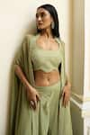 Shop_MEHAK SHARMA_Green Georgette Embroidery Cutdana Blouse Scoop Tonal Border Cape Sharara Set_Online_at_Aza_Fashions