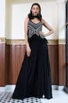 MEHAK SHARMA_Black Crepe Silk Embroidery Pearl Tear Drop Neck And Sequin Tunic Sharara Set_Online