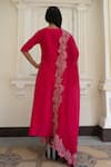 MEHAK SHARMA_Pink Silk Chanderi Embroidered Thread Solid Kurta Set With Border Dupatta_Online_at_Aza_Fashions