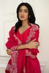 Shop_MEHAK SHARMA_Pink Silk Chanderi Embroidered Thread Solid Kurta Set With Border Dupatta_at_Aza_Fashions