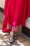 MEHAK SHARMA_Pink Silk Chanderi Embroidered Thread Solid Kurta Set With Border Dupatta_at_Aza_Fashions