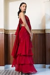 Buy_MEHAK SHARMA_Red Net Embellished Pearl Solid Pre Draped Ruffle Saree With Embroidered Blouse_Online_at_Aza_Fashions