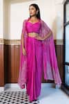 Buy_MEHAK SHARMA_Pink Georgette Embellished Crystal Cape Open Draped Skirt Set_at_Aza_Fashions