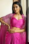 Buy_MEHAK SHARMA_Pink Georgette Embellished Crystal Cape Open Draped Skirt Set