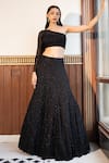 Shop_MEHAK SHARMA_Black Georgette Embellished Crystal One Shoulder Lehenga Set_at_Aza_Fashions