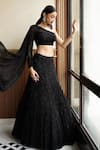 Shop_MEHAK SHARMA_Black Georgette Embellished Crystal One Shoulder Lehenga Set_Online_at_Aza_Fashions