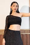 Buy_MEHAK SHARMA_Black Georgette Embellished Crystal One Shoulder Lehenga Set