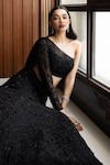 Shop_MEHAK SHARMA_Black Georgette Embellished Crystal One Shoulder Lehenga Set