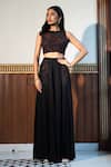 Buy_MEHAK SHARMA_Black Georgette Embellished Crystal Round Sequin Bustier With Pant_at_Aza_Fashions