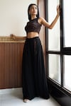 Buy_MEHAK SHARMA_Black Georgette Embellished Crystal Round Sequin Bustier With Pant _Online_at_Aza_Fashions