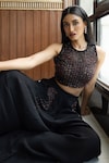 MEHAK SHARMA_Black Georgette Embellished Crystal Round Sequin Bustier With Pant_at_Aza_Fashions