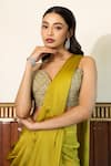 Buy_MEHAK SHARMA_Green Satin Embellished Crystal Sweetheart Solid Pre Draped Saree With Blouse _Online_at_Aza_Fashions