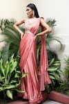Buy_MEHAK SHARMA_Pink Satin Embellished Crystal Pre Draped Saree With Floral Cutdana Blouse_at_Aza_Fashions