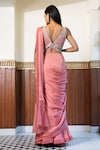 Shop_MEHAK SHARMA_Pink Satin Embellished Crystal Pre Draped Saree With Floral Cutdana Blouse_at_Aza_Fashions