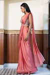 MEHAK SHARMA_Pink Satin Embellished Crystal Pre Draped Saree With Floral Cutdana Blouse_Online_at_Aza_Fashions