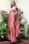 MEHAK SHARMA_Pink Satin Embellished Crystal Pre Draped Saree With Floral Cutdana Blouse_at_Aza_Fashions