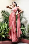 Buy_MEHAK SHARMA_Pink Satin Embellished Crystal Pre Draped Saree With Floral Cutdana Blouse