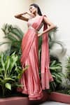 Buy_MEHAK SHARMA_Pink Satin Embellished Crystal Pre Draped Saree With Floral Cutdana Blouse 