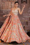 Buy_Elena Singh_Multi Color Georgette Hand Embroidered Anahira Printed Draped Gown _at_Aza_Fashions