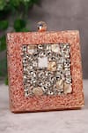 Shop_The Tan Clan_Pink Stones, Pearls Aafreen Hand Embellished Clutch _at_Aza_Fashions
