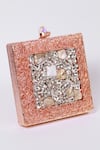 Shop_The Tan Clan_Pink Stones, Pearls Aafreen Hand Embellished Clutch _Online_at_Aza_Fashions