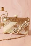Buy_The Tan Clan_Gold Embellished Aisha Mother Of Pearl Clutch _at_Aza_Fashions