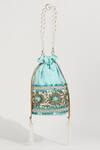Shop_The Tan Clan_Blue Embroidery, Beads Ama Pearl Handle Potli Bag _at_Aza_Fashions
