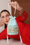Buy_The Tan Clan_Blue Embroidery, Beads Ama Pearl Handle Potli Bag _Online_at_Aza_Fashions