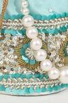 The Tan Clan_Blue Embroidery, Beads Ama Pearl Handle Potli Bag _at_Aza_Fashions